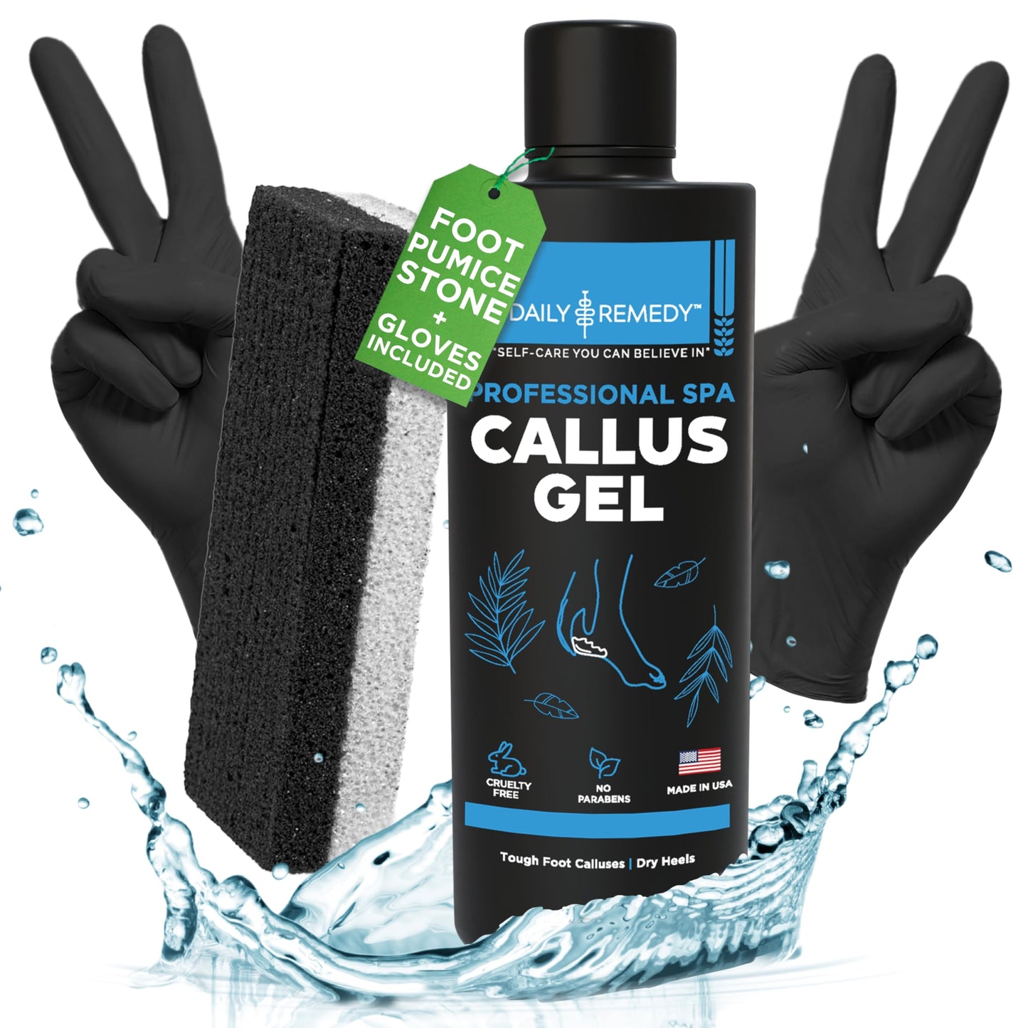Professional Foot Callus Remover Gel Set - Calloused Feet Remover with Pumice Stone - 8oz Made in USA