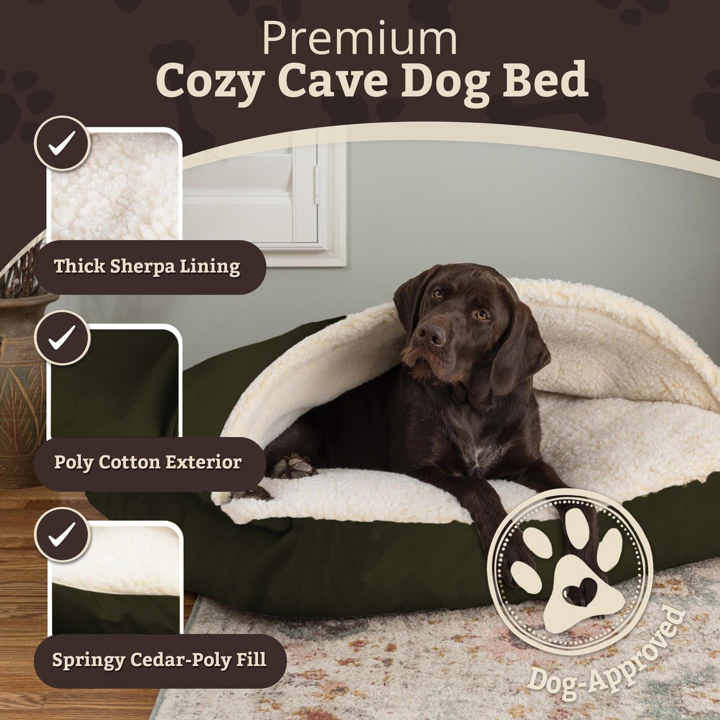 Snoozer Pet Products Rectangle Cozy Cave Dog Bed, Small, Olive