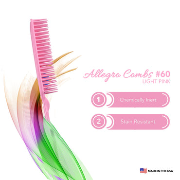 Allegro Combs 60 Parting Three Row Combs Salon Hairstylist Hairdresser Detangle Combs For Natural Hair And Wigs For Curly Hair Made In The Usa 2 Pcs. (Light Pink)