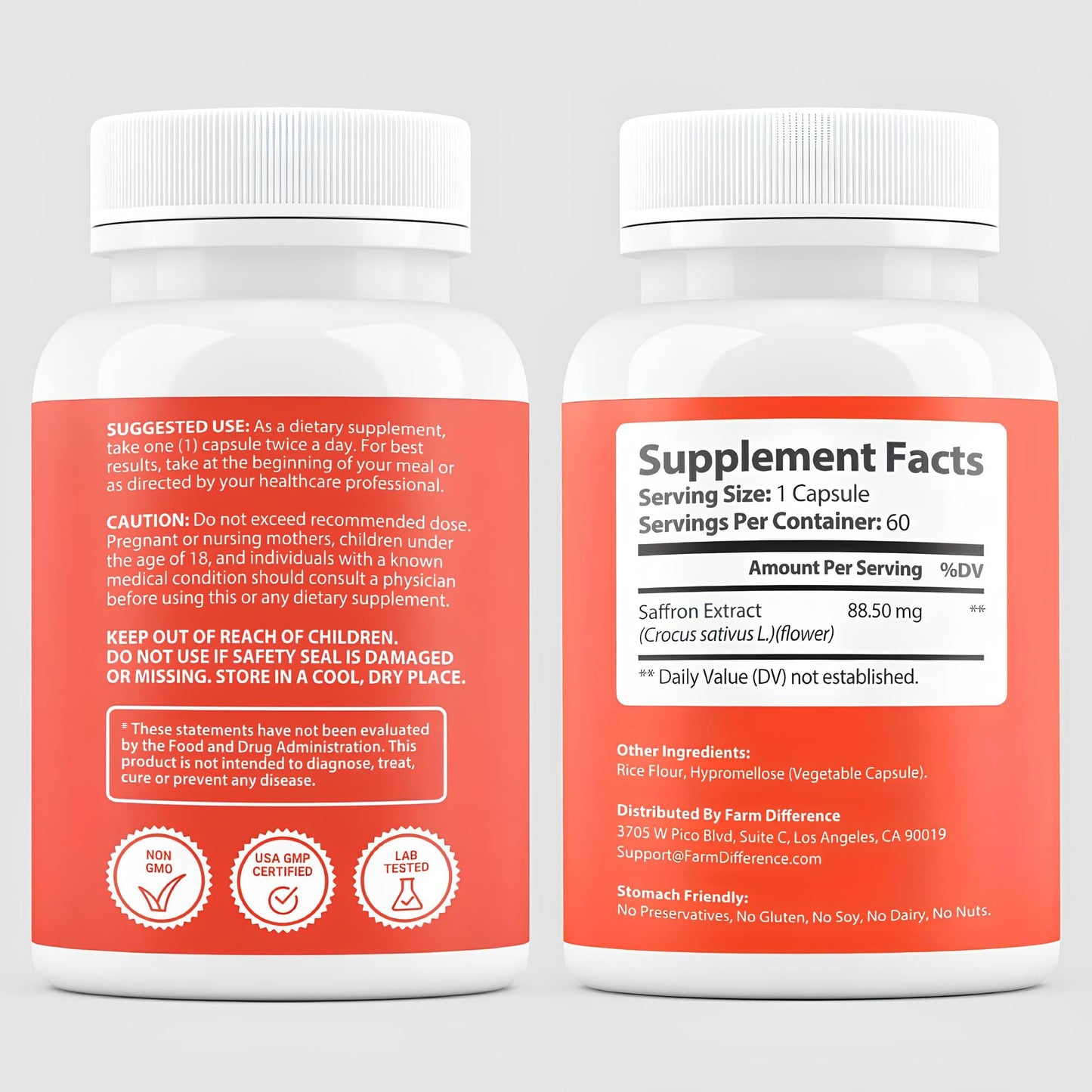 Farm Difference Saffron Supplements 88.5mg - 100% Pure Saffron Extract Capsules - Mood, Eye, & Energy Support - Made in USA