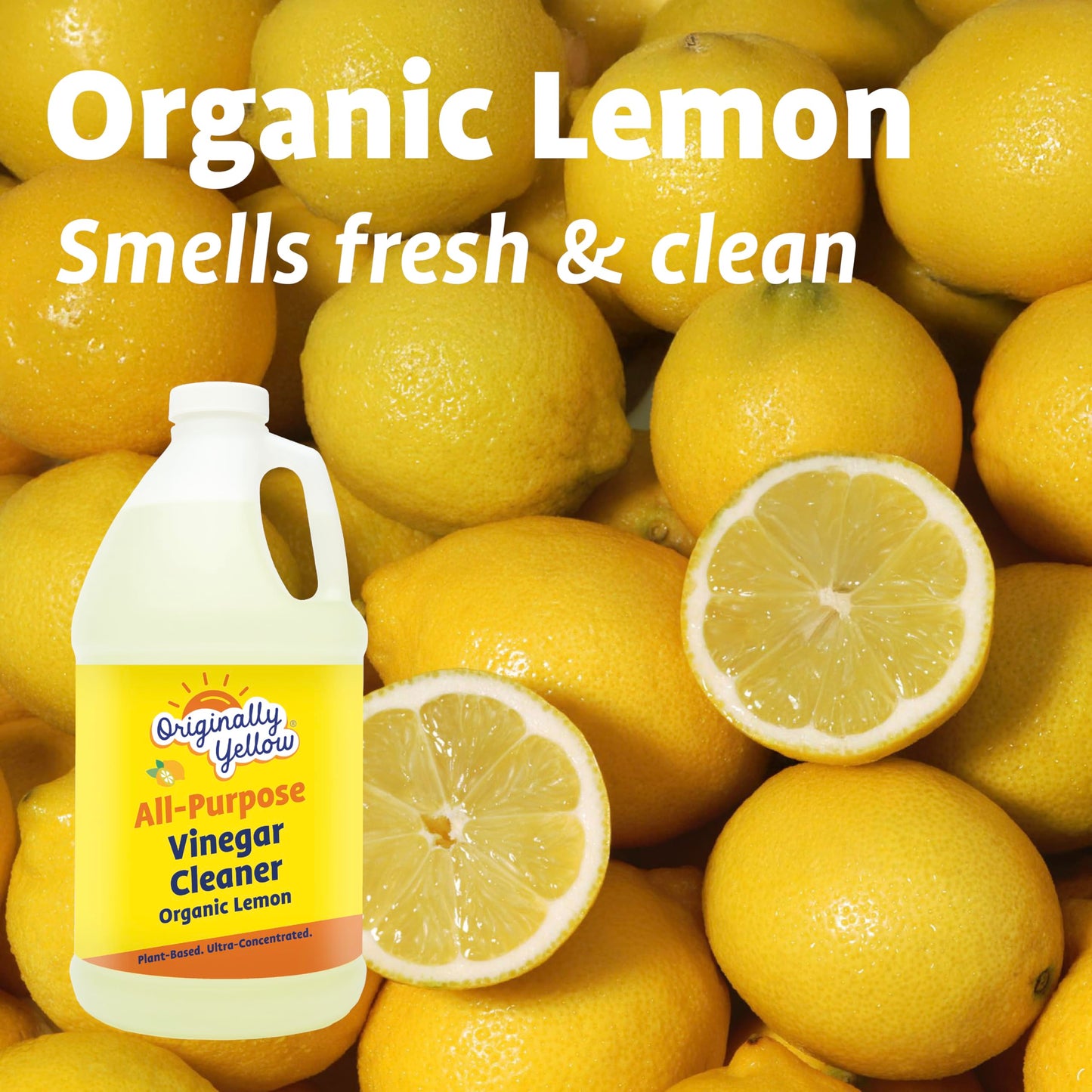 Originally Yellow Lemon Vinegar For Cleaning Purpose | USA Made All Purpose Cleaner | Use as a Floor, Glass, Kitchen, & Bathroom Cleaner | Plant Derived Vinegar 1 Gallon in 2 bottles | 128 Oz
