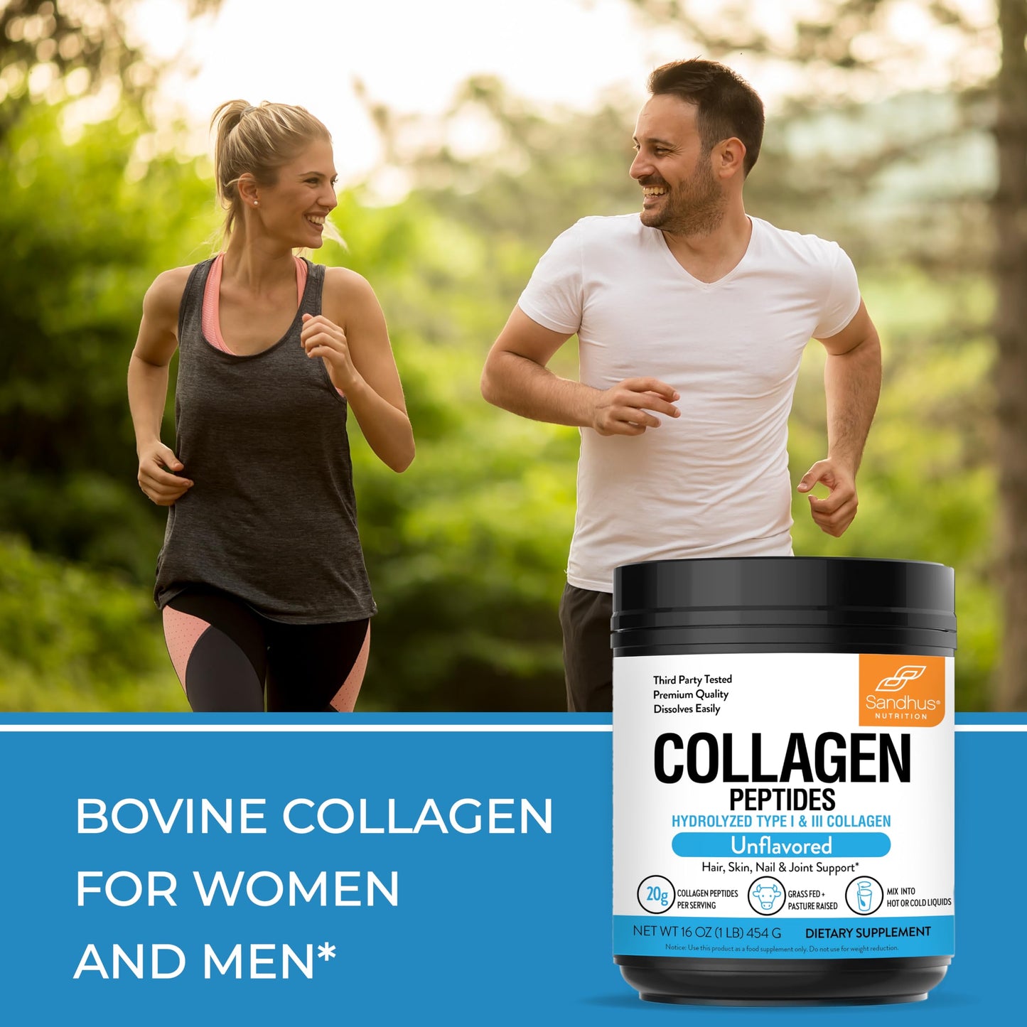 Sandhu's Collagen Peptides Powder|1 lb, 22 Servings Unflavored| Grass-Fed Hydrolyzed Bovine Collagen |Made in USA| Supports Youthful Skin, Hair, Nails, Mobility, Flexibility, Joint & Bone Health