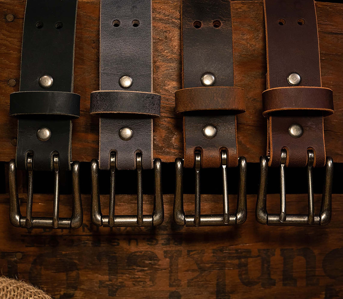 Men’s Classic Leather Belt, Double Prong Retro Style, Antique Nickel Buckle, 1 ½” Width, Amish handmade in the USA