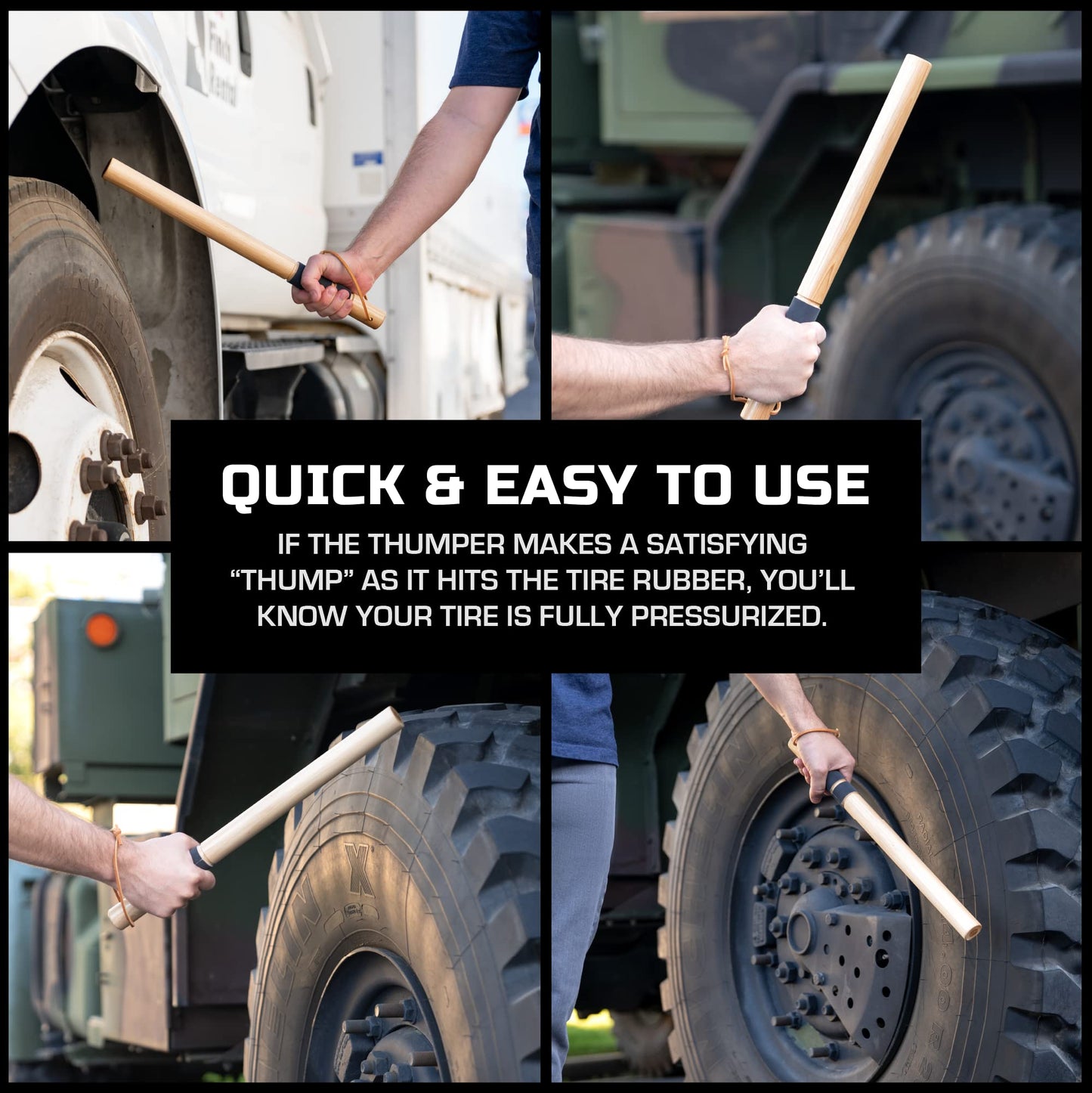 Big Rig Defense: Hickory Stick Tire Thumper - Made in USA - Fish Bat Tire Knocker - Truckers Tool for Checking Tire Pressure - Weighted Wood Stick with Extra Grip
