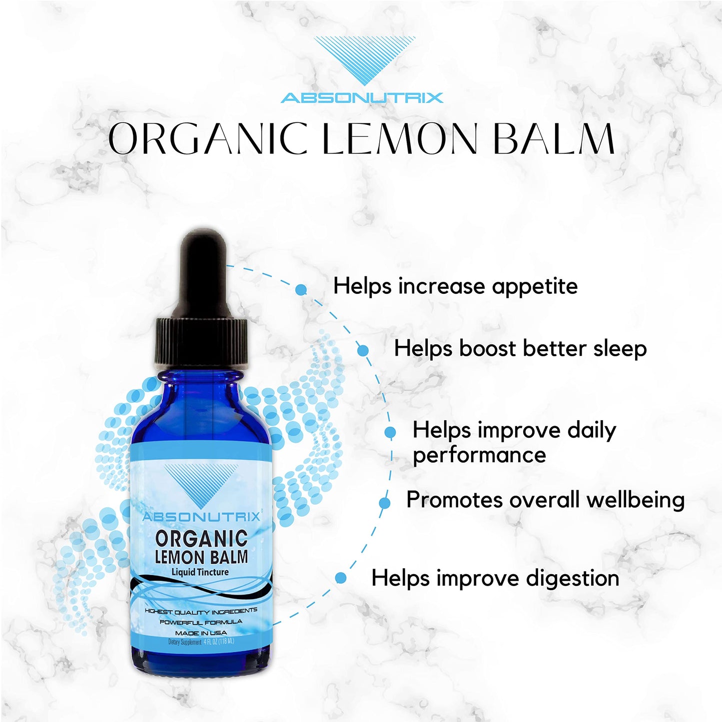 Absonutrix Organic Lemon Balm, 590 mg 200 Servings, Easy Absorption, Third Party Tested, Highly Potent, Made in The USA, Non-GMO, Gluten-Free