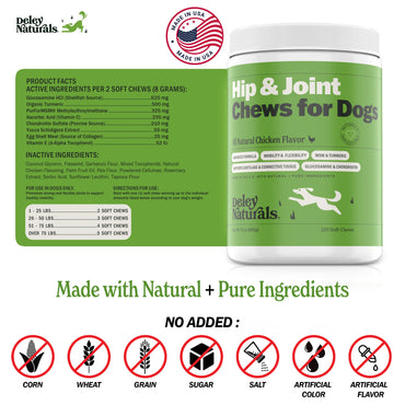 Deley Naturals Hip and Joint Supplement for Dogs - Glucosamine for Dogs with MSM, Turmeric, Chondroitin & Collagen Supplements - Joint Support Chews for Mobility, Flexibility & Comfort - 120 Chews