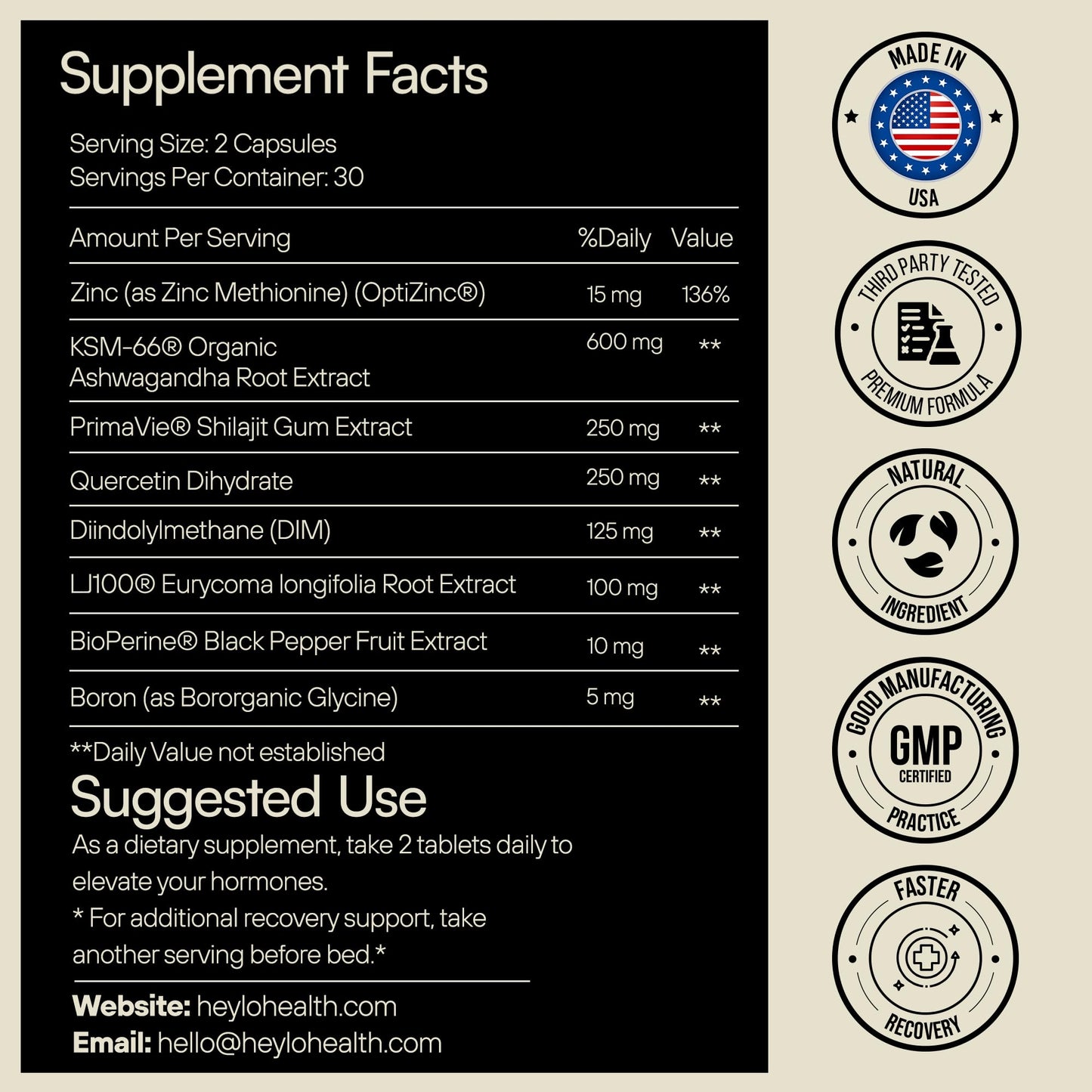 Heylo Man UP Men’s Vitality Supplement with Ashwagandha, Shilajit, Zinc, Tongkat Ali, DIM, Quercetin & BioPerine – Supports Energy, Hormone Balance & Stress – 60 Capsules