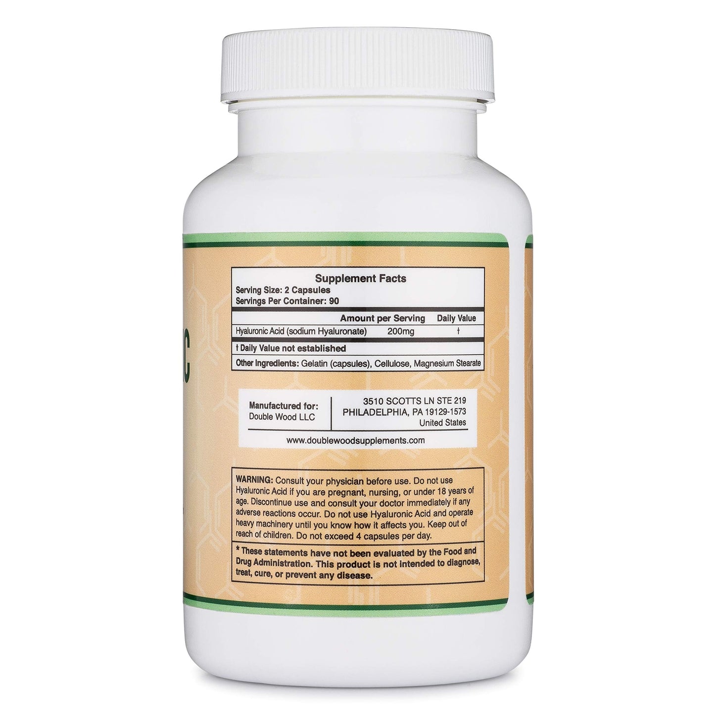 Hyaluronic Acid Supplements -180 Capsules (Enhances Effects of Hyaluronic Acid Serum for Face) 200mg Per Serving for Skin and Face Aging Support (Acido Hialuronico) Gluten Free by Double Wood