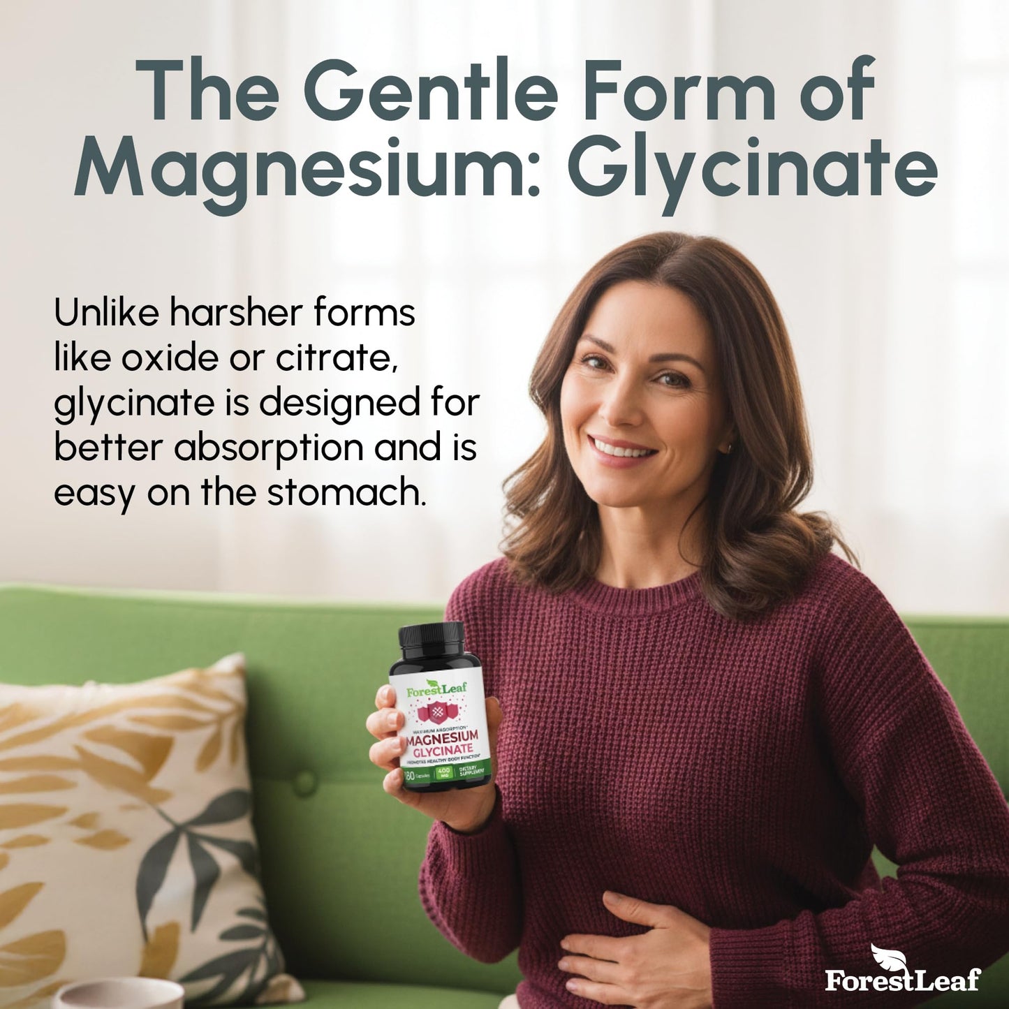 Pure Magnesium Glycinate 400mg Serving - High Absorption Magnesium Glycinate - Mag Bisglycinate for Stress, Bones, Muscles, Nerves, Relaxation & Heart Health, Non GMO & Gluten Free - 180 Capsules