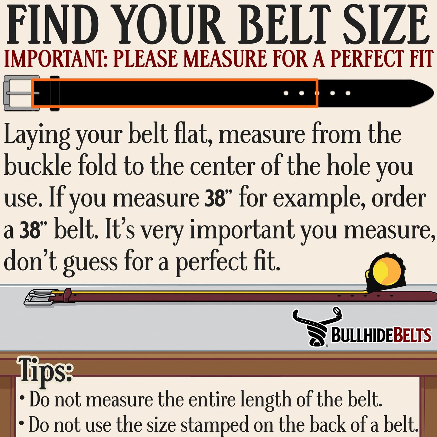 Bullhide Belts Mens USA Made Leather Belt for Casual