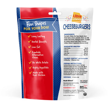Ultra Chewy Cheeseburgers: Long-Lasting Treats Made in USA for Large and Small Breeds, Highly Digestible, Made with Real Chicken (3 Pack)