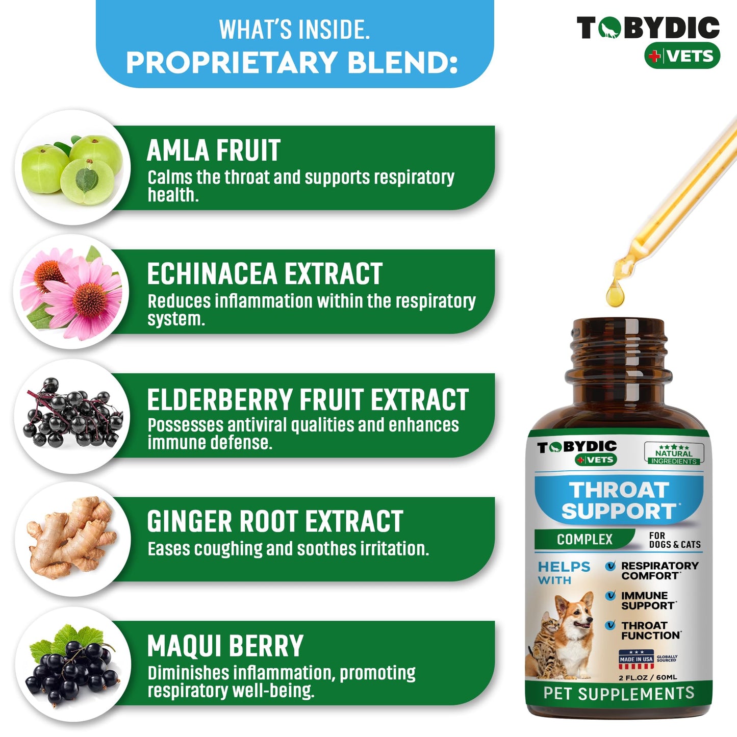 Tobydic Dry & Wet Kennel Cough Natural Medicine & Relief for Dogs and Cats - Herbal Treatment Support Helps to Soothe Throat & Respiratory Trachea Comfort Supplement for Pets - Made in USA