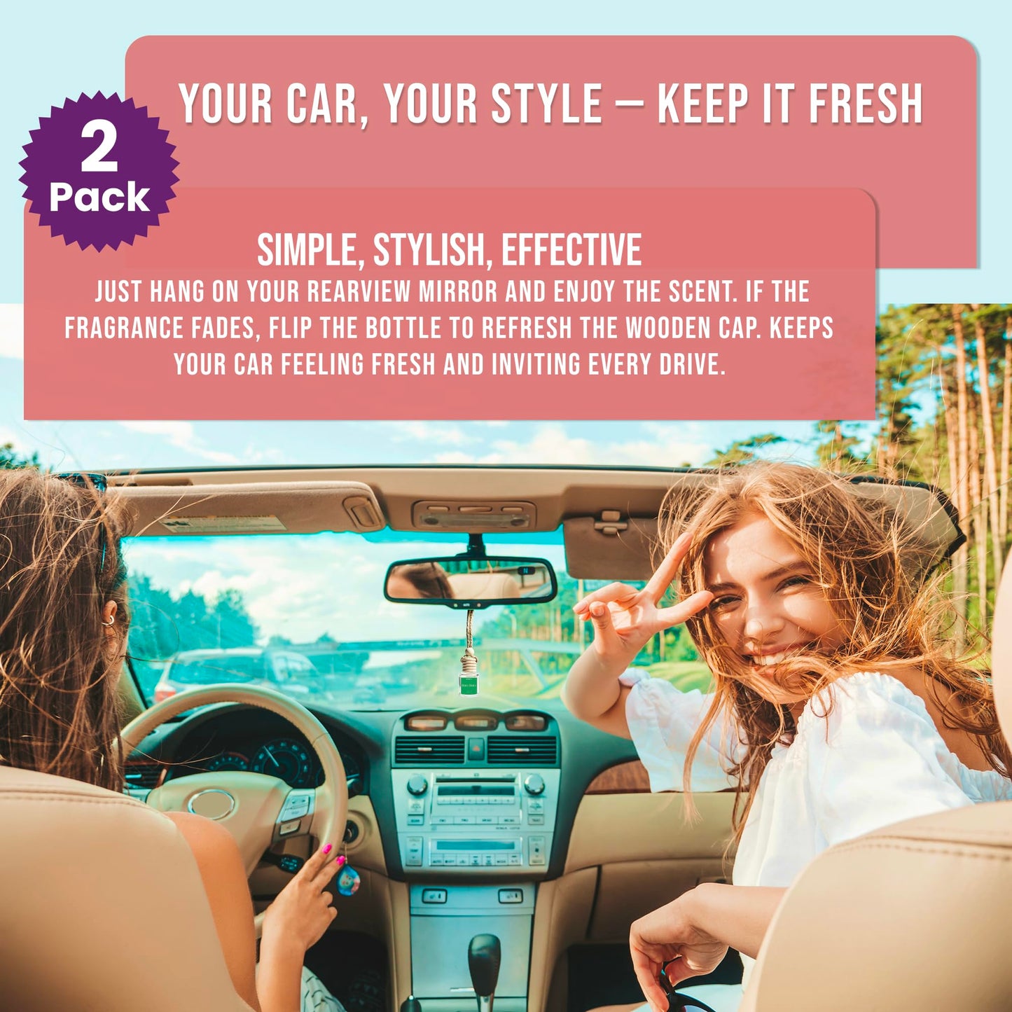 AirDrive Long Lasting Car Air Fresheners, Fragrance Oil Hanging Oil Diffuser With Wooden Cap, Non Toxic Rearview Mirror Car Accessory, Made in USA, Odor Eliminator For Car (Skyfall 2 Pack)