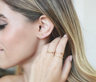 Dainty Gold Moon Stud Earrings Handmade by Katie Dean Jewelry