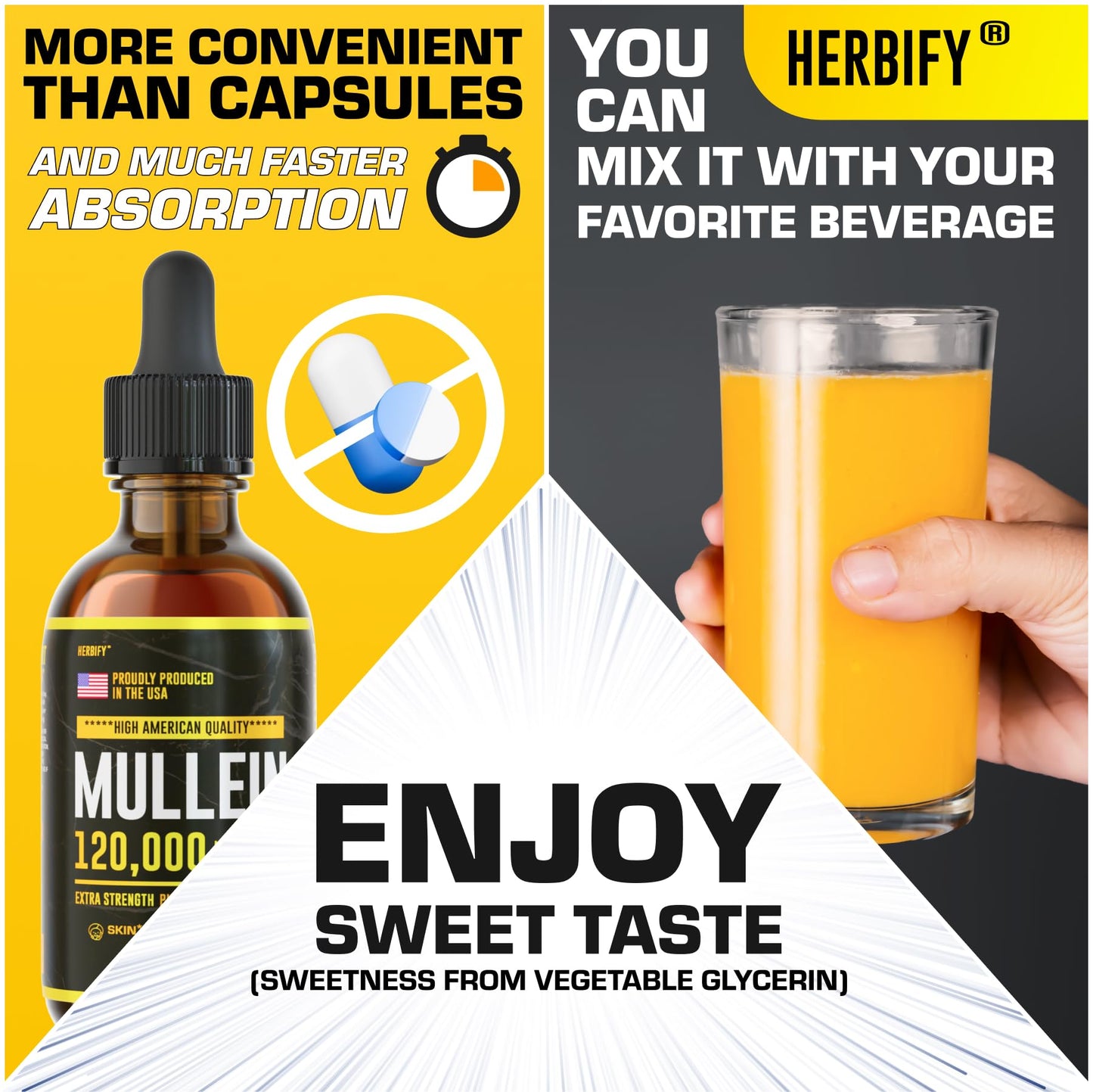 HERBIFY Mullein Drops - Lung Cleanse - Leaf Extract - Powerful Mullein for Immune Support,Detox & Respiratory Support - Made in USA - Herbal Supplements - 4 Oz