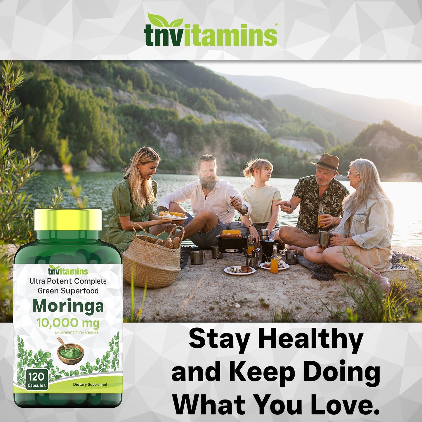 tnvitamins Moringa Capsules 10,000 mg - 120 Capsules | Pure Moringa Oleifera Leaf Powder Supplement | Powerful Green Superfood | Super Greens Powder Pills | Non-GMO, Made in The USA!