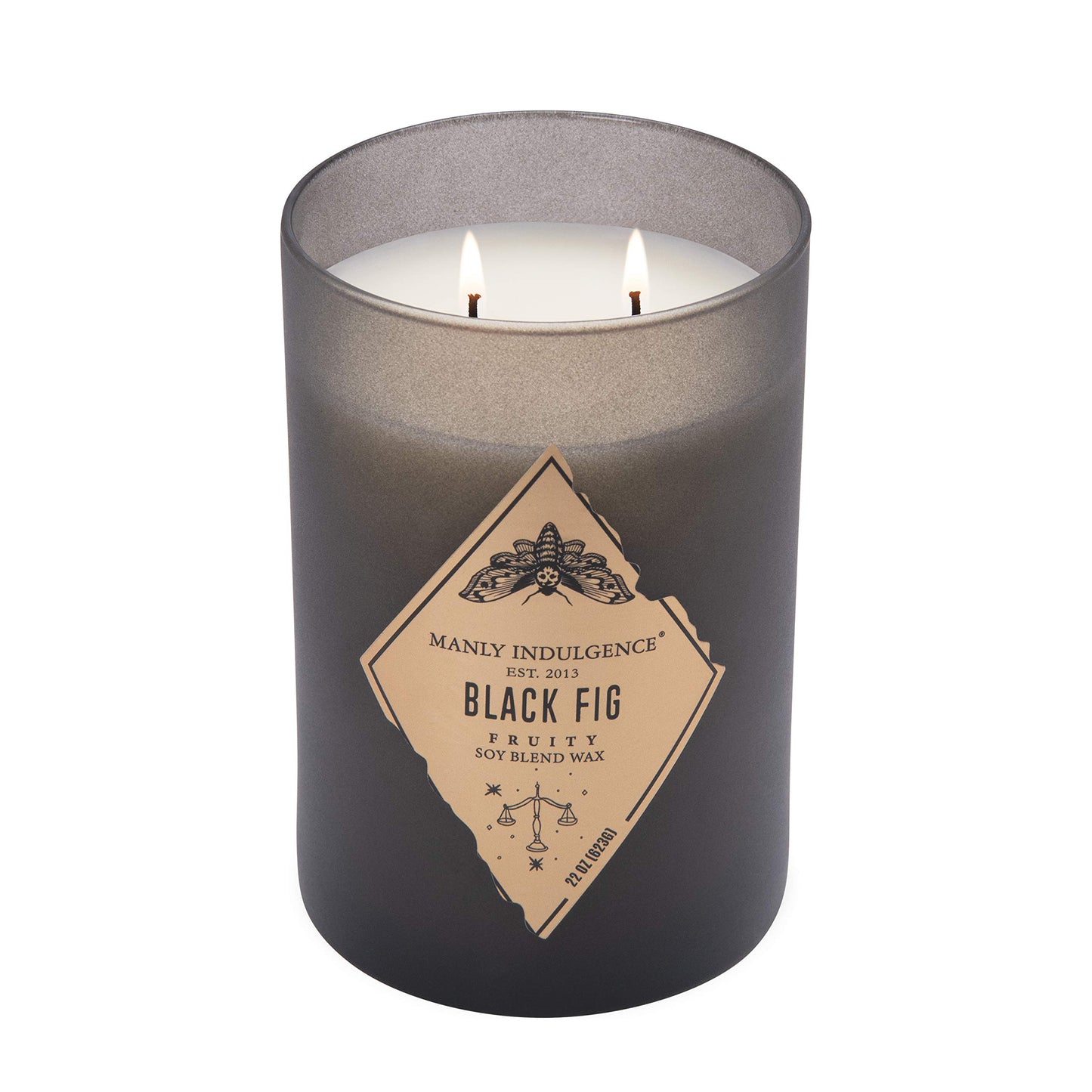 Manly Indulgence Black Fig Scented Jar Candle, Rebel Collection, 2 Wick, Black, 22 oz - Up to 120 Hours Burn