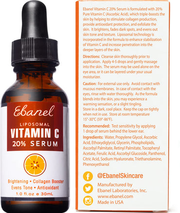 Ebanel Vitamin C Serum for Face with Ferulic Acid, Retinol, Vitamin B5 & E, Antioxidant Brightening Serum for Radiant Skin, Age-Defying Facial Care for Day and Night