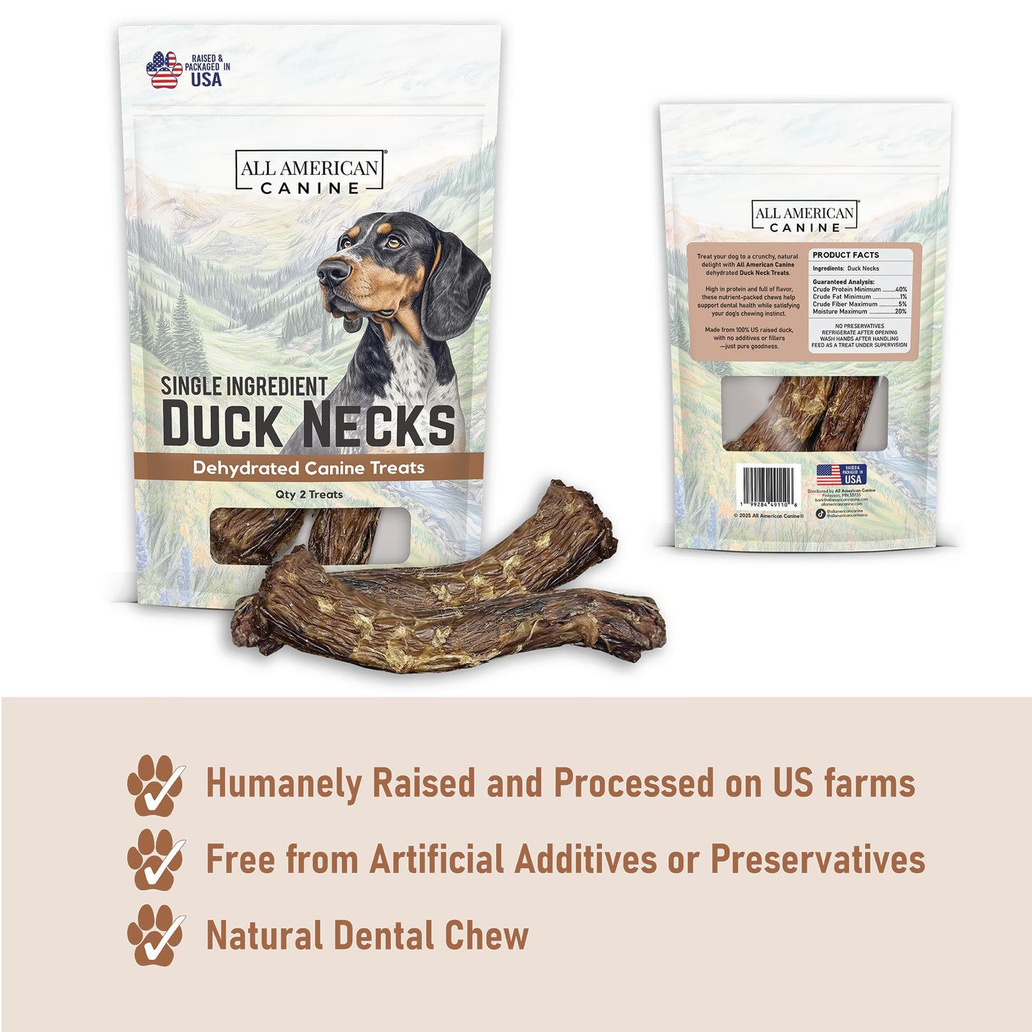 All American Canine Quack Pack – Dehydrated Duck Feet, Necks, Heads and Jerky for Dogs – Single Ingredient, High Protein Chews – Grain-Free, Made in USA