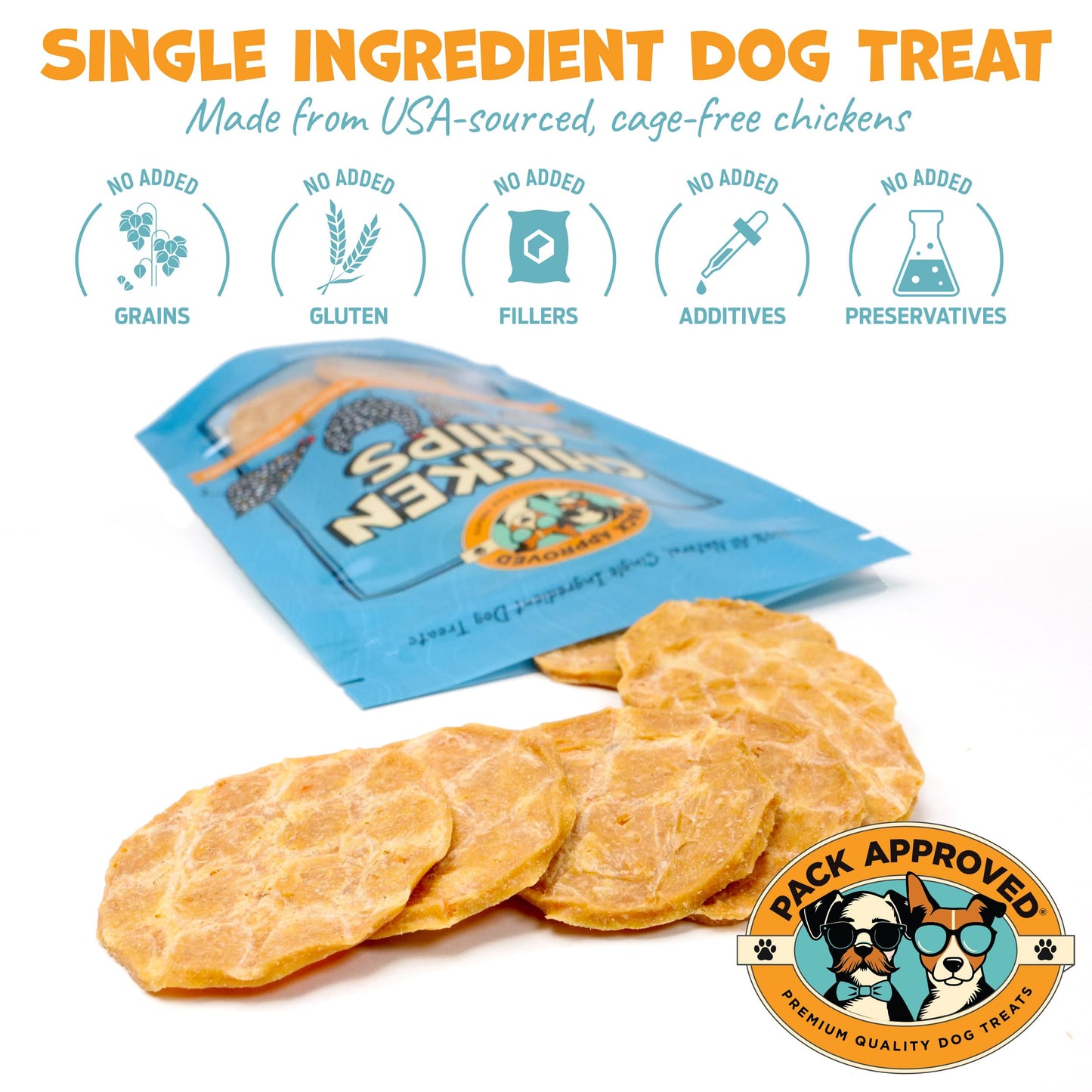Pack Approved Crunchy Chicken Chips for Dogs - Single Ingredient Training Treats - Dried 100% Chicken Breast, All-Natural - 12oz