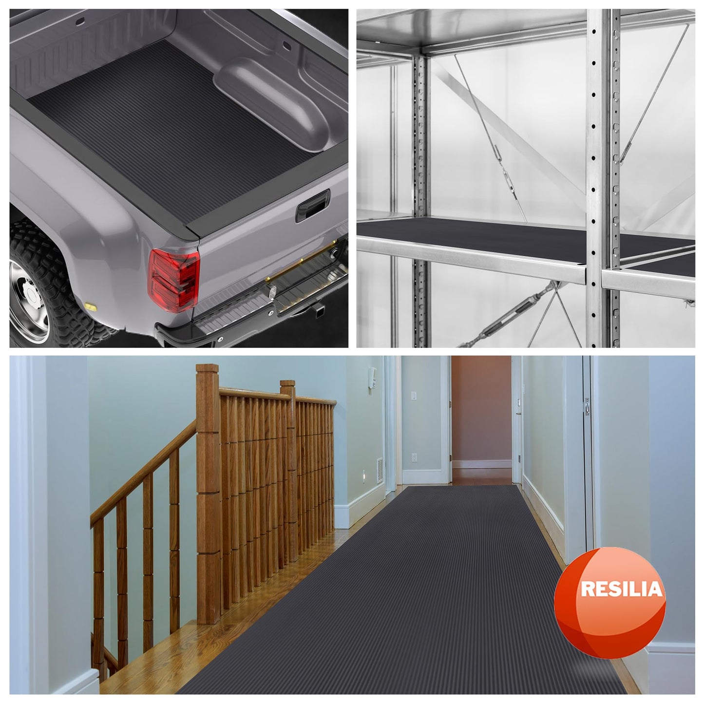 Resilia Black V-Groove Utility Runner - Waterproof Vinyl Floor/Surface Protector, Non Slip, Heavy Duty Mats for Indoor Hardwood, Hard Floors, Garage, Hallway, Entryway, Kitchen, & Outdoor