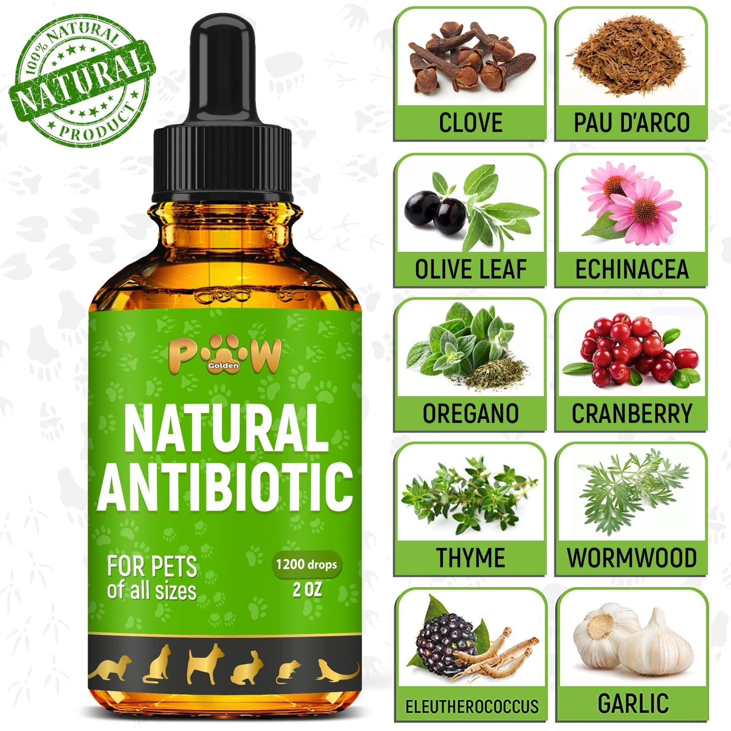 Dog Antibiotics for Infection, Coughs, UTIs, Allergies, Itching | Natural Antibiotics for Cats to Support Skin, Coat, & Digestion | for All Breeds & Ages | 2 oz