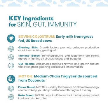 Bovine Colostrum with MCT Oil, Lactoferrin, IgG by Owl & Ox | Grass Fed, US Based | Skin Health, Gut Health and Immune Support | Sugar Free, Keto Friendly, Non GMO