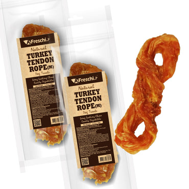 Afreschi Turkey Tendon for Dogs, Dog Treats for Signature Series, All Natural Human Grade Puppy Chew, Turkey Sourced from USA, Hypoallergenic, Rawhide Alternative, 20 Units/Box Rope (Medium)