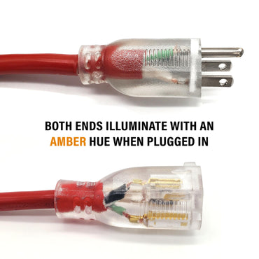 100 ft - 12 Gauge Extension Cord Outdoor - Made in USA - Lighted on Both Ends - Red Outdoor Extension Cord Waterproof by Anthem Cable - Heavy Duty Extension Cord