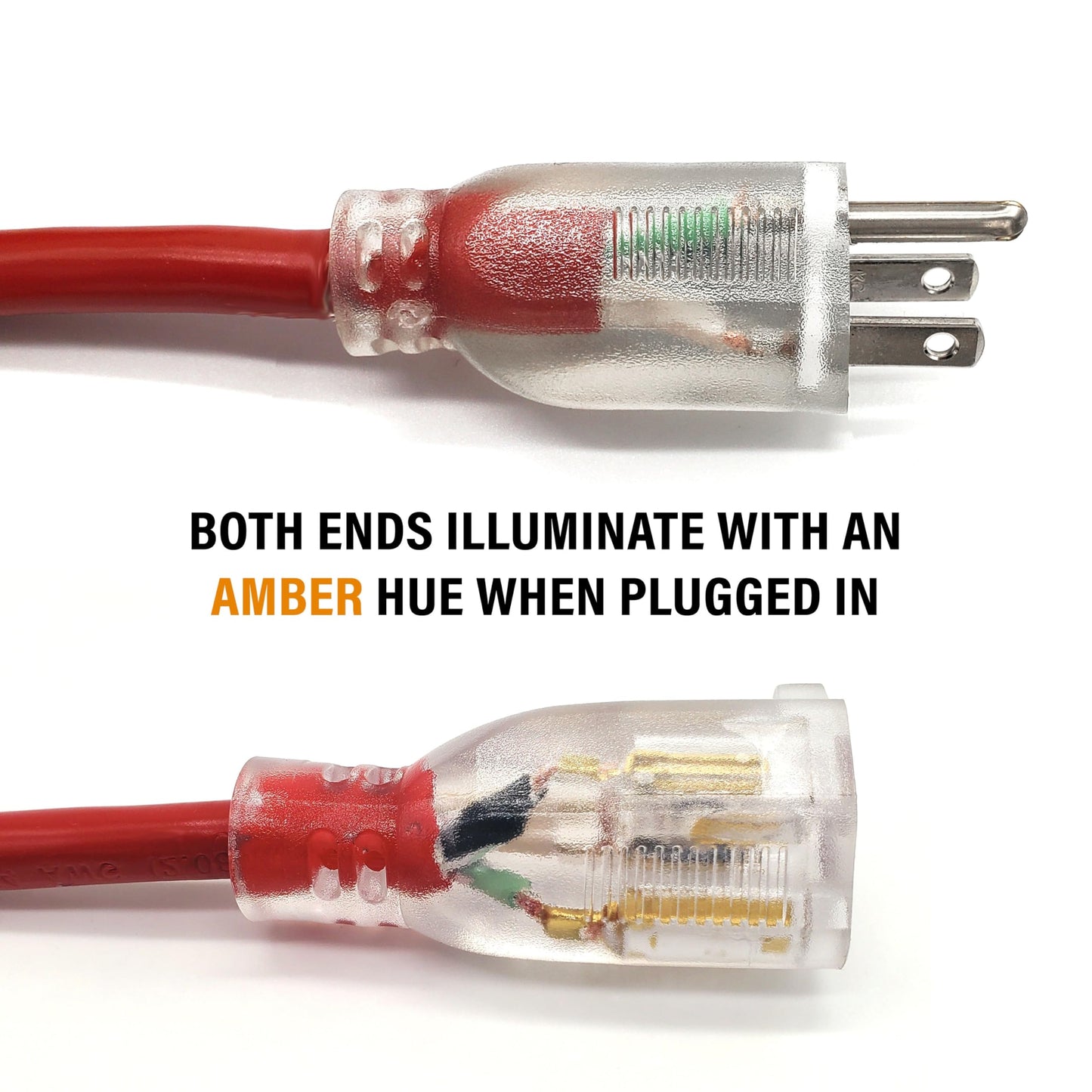 10 ft - 12 Gauge Extension Cord Outdoor - Made in USA - Lighted on Both Ends - Red Outdoor Extension Cord Waterproof by Anthem Cable - Heavy Duty Extension Cord