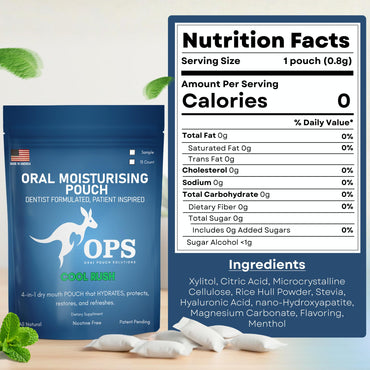OPS Cool Rush 4-1 Oral Moisturizing Pouch - Breath Mints Pouches, Xylitol Mints Pouches, Mouth Moisturizer | Saliva Substitute | Contains Xylitol & Menthol (Mint)