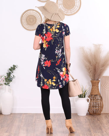 Popana Womens Short Sleeve Summer Tunic Tops to Wear with Leggings Loose Fit Made in USA Floral