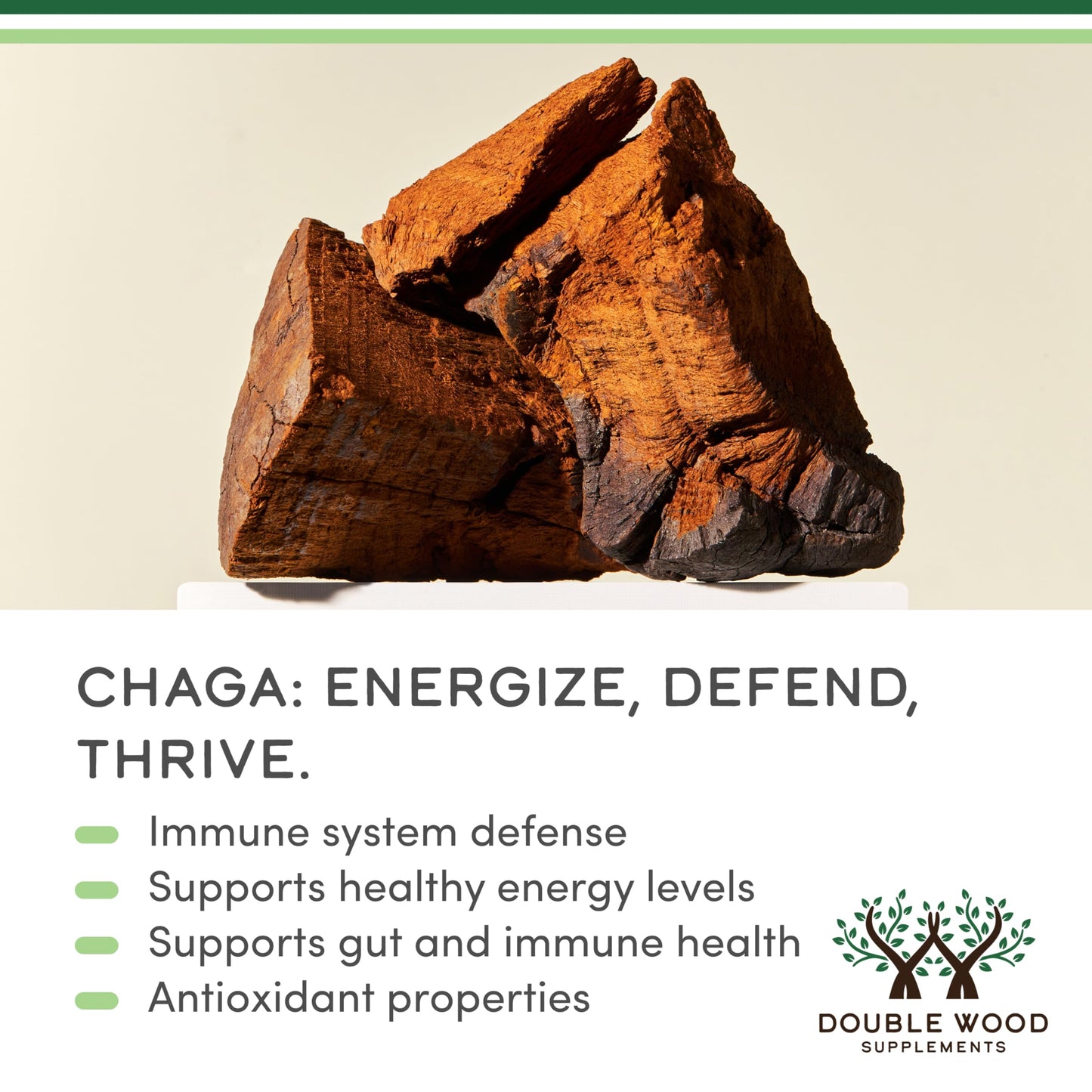 Chaga Mushrooms Capsules 120 Count (1,000mg Chaga Mushrooms Powder per Serving) High in Polysaccharides, Beta Glucans, and Terpenoids - Grown and Made in The USA, Vegan Safe, Organic by Double Wood