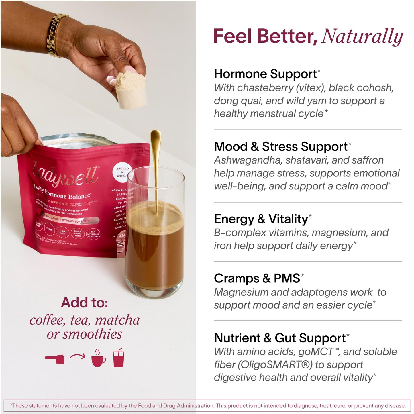 Ladywell Daily Balance Powder | Supplement for Women | Delicious Vanilla | Gluten Free, Dairy & Soy Free, Non GMO | Vegan 30 Servings