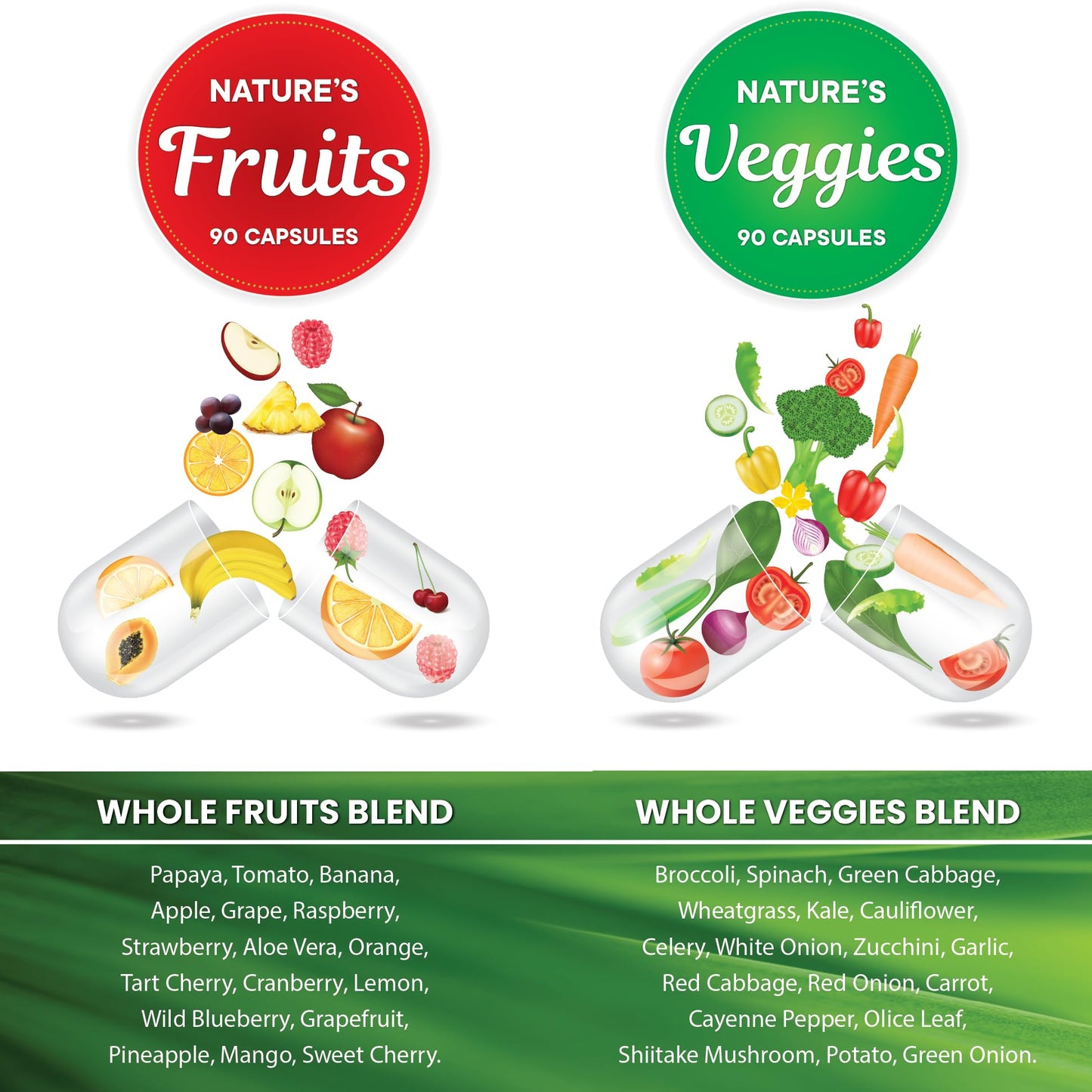 Superfood 180 Fruit and 180 Veggie Capsules -100% Whole Natural Superfood - Maintain Energy Levels, High Lycopene - Grown and Made in The USA (90 Count (Pack of 4)