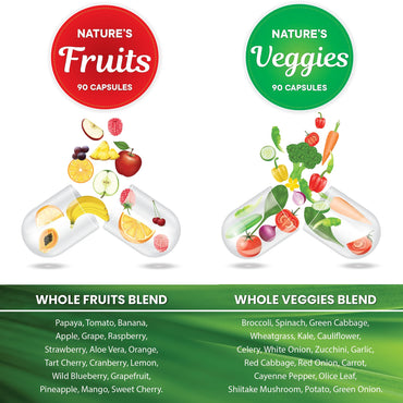 Superfood 180 Fruit and 180 Veggie Capsules -100% Whole Natural Superfood - Maintain Energy Levels, High Lycopene - Grown and Made in The USA (90 Count (Pack of 4)