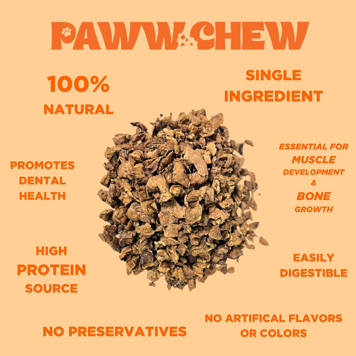 PAWW CHEW Beef Lung Dog Treats, 100% Natural, Single Ingredient, Made in The USA, Dried & Dehydrated, High Protein, High Value Dog Training Treats, Grain Free, Low-Odor Free for All Breeds