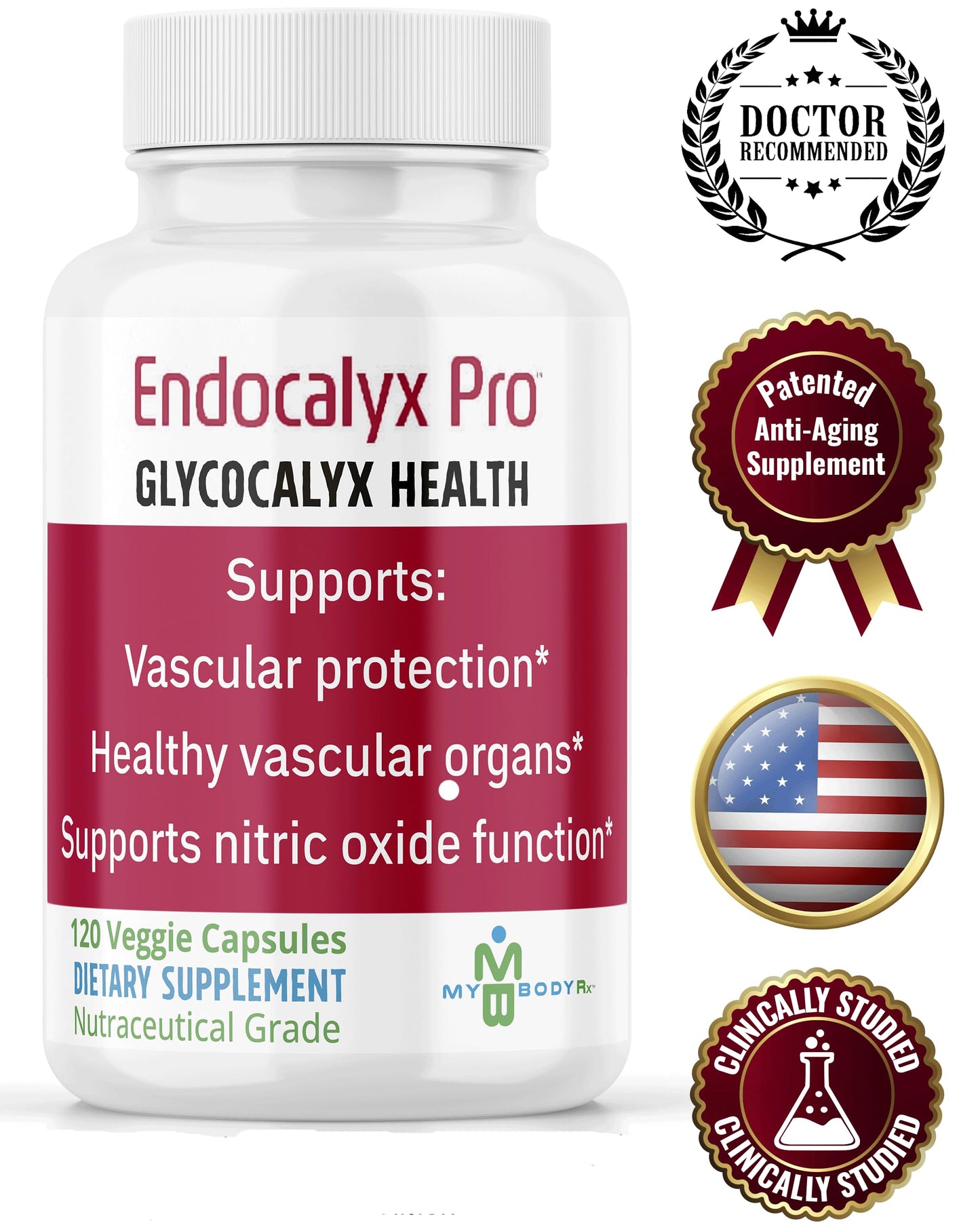 MYBODYRX Endocalyx Pro Supplement – Endothelial Glycocalyx Support 120 Capsules - Vascular & Microcirculation Health – Clinically-Studied – Patented – Supports Nitric Oxide Functions