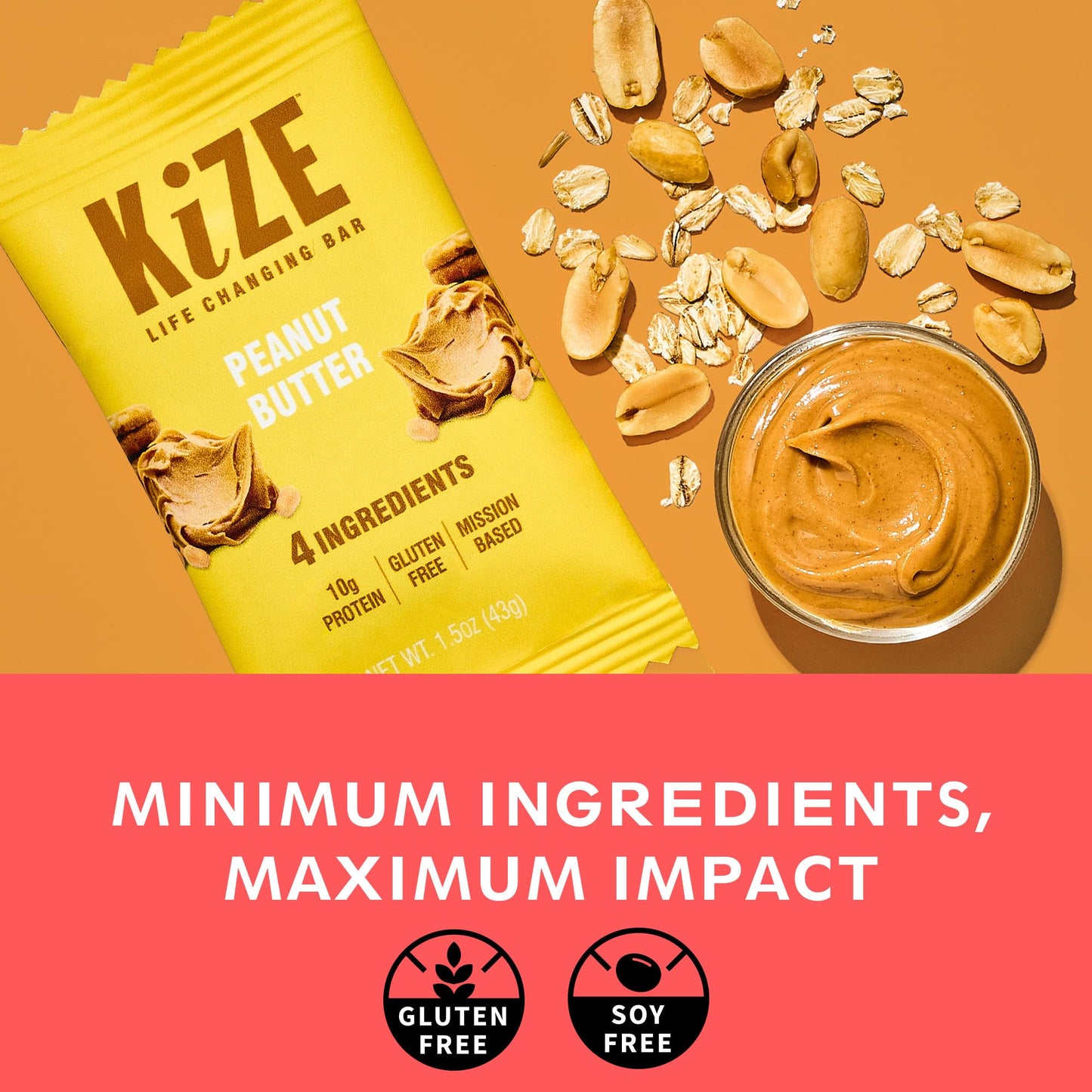 KiZE Energy Bar, 20-Count Pack, 4 Ingredients, 10g Grass-Fed Whey Protein, Clean & Simple Real Food, Gluten Free, Non-GMO, Soy Free, Mission Based, Made in The USA, High Protein Snacks