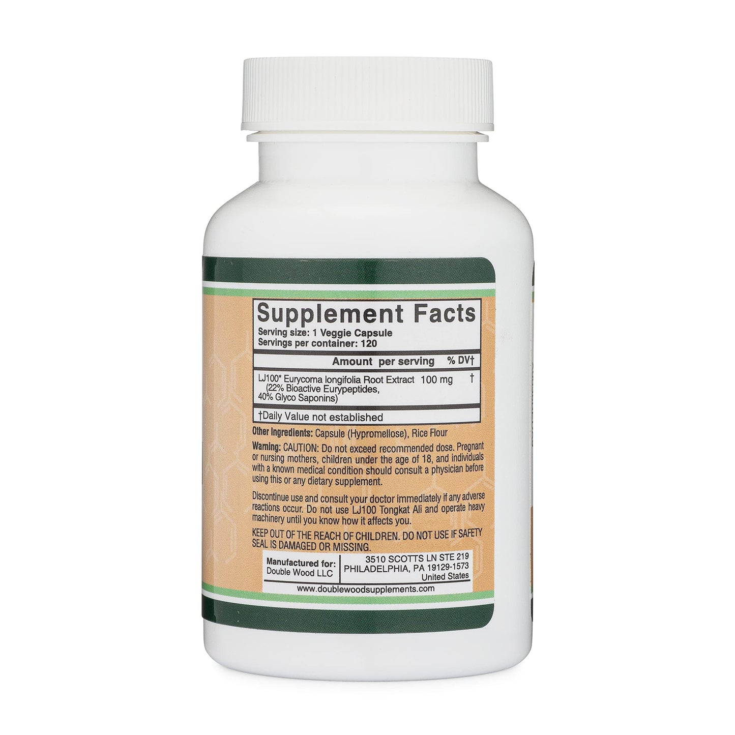 LJ100 Tongkat Ali for Men (120 Capsules) - Only Clinically Proven and Patented Men's Heath Supplement Tongkat Ali Formula (LJ100 Std to 40% Glycosaponins, 22% Eurypeptides) by Double Wood