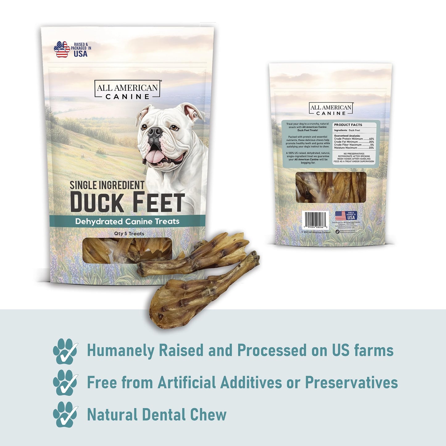 All American Canine Quack Pack – Dehydrated Duck Feet, Necks, Heads and Jerky for Dogs – Single Ingredient, High Protein Chews – Grain-Free, Made in USA