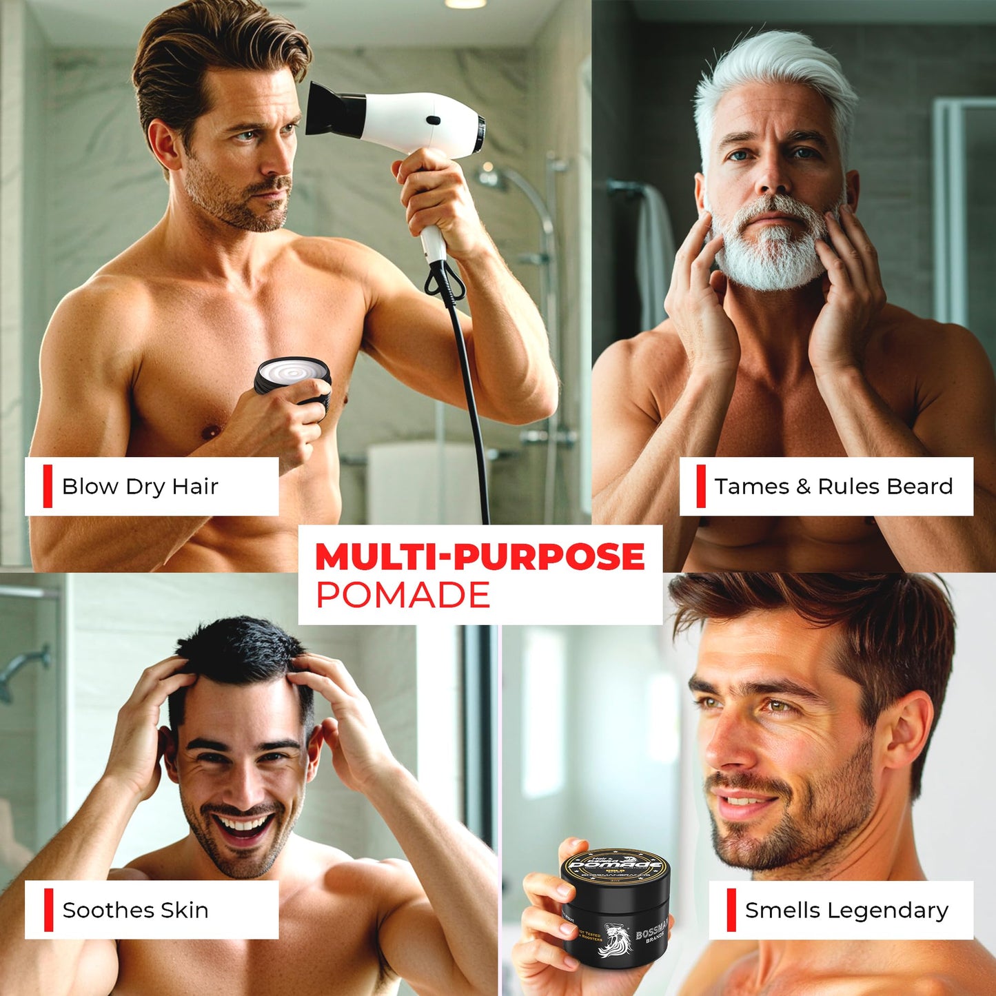Bossman Hair & Beard Pomade for Men (Gold Scent) – Medium Hold & Moisturizing for Hair, Beard & Mustache Styling – Made in USA