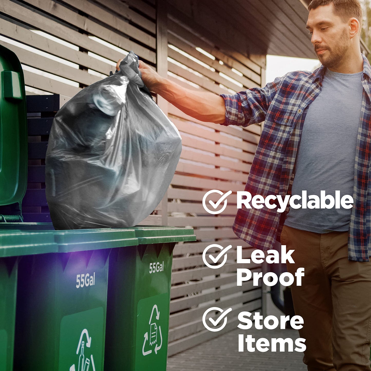 ToughBag Contractor Trash Bags 55-60 Gallon, Heavy Duty, 2.5 Mil Clear Garbage Bags, Tear-Resistant Large Trash Bags for Construction, Recycling & Home (50 Count) - Made in USA