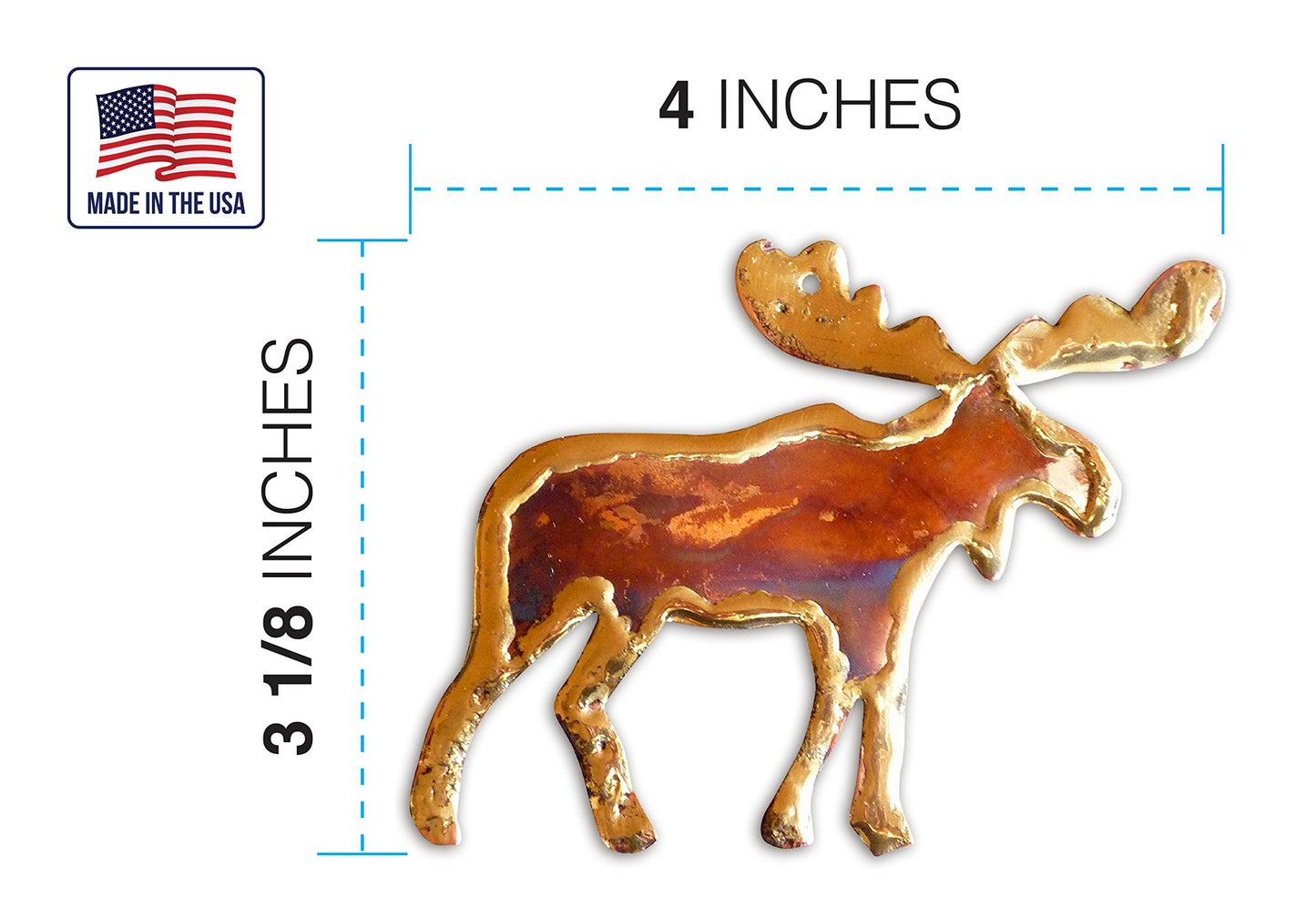 Handmade Moose Copper Christmas Ornament & Copper Made in USA. Nice Rustic Home & Office Decor for The Holidays