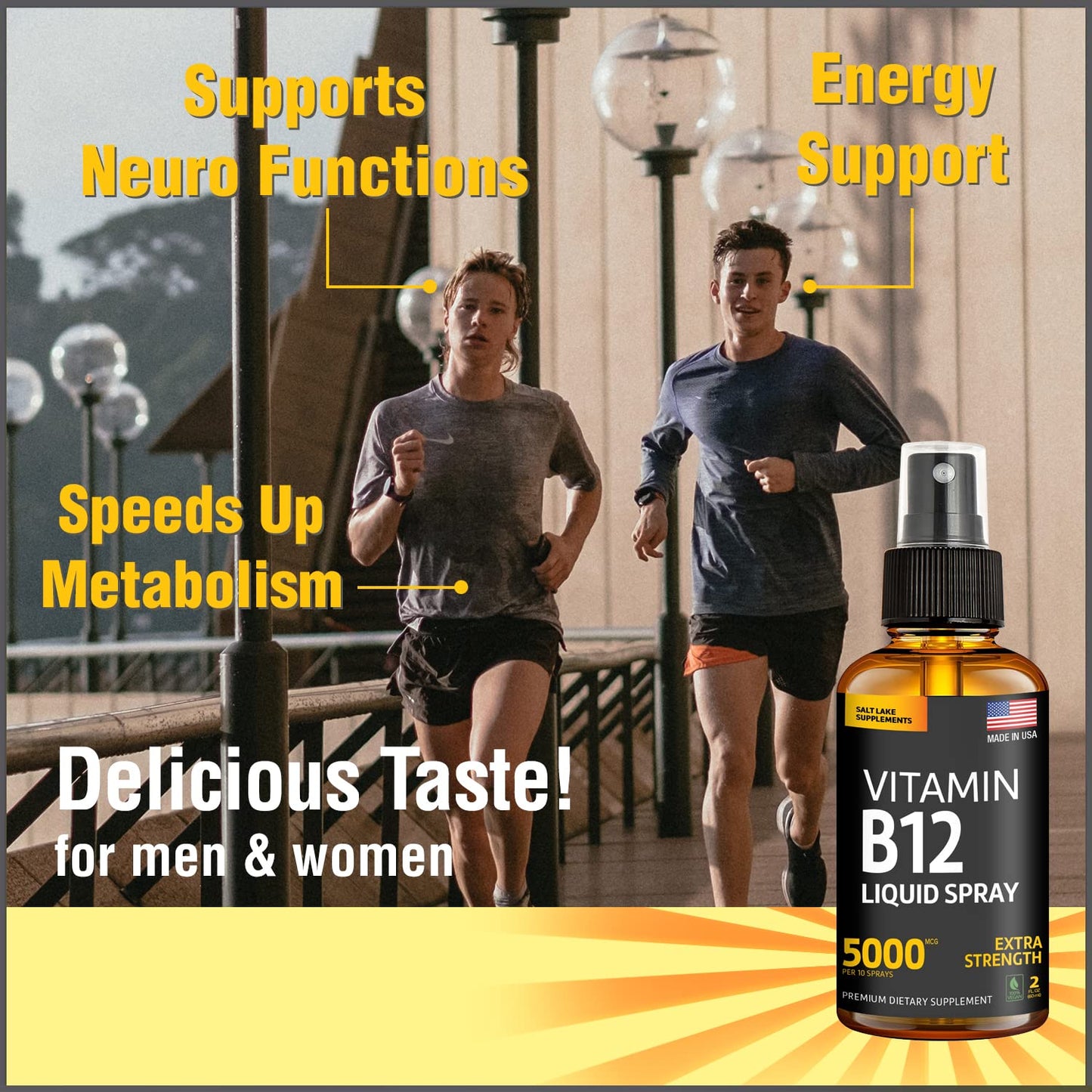 Vitamin B12 Sublingual Spray 5000 mcg – Vegan Methylcobalamin Liquid B12 Boost Energy, Mood & Brain Health - Gluten-Free, Non-GMO B12 Spray for Men & Women - Easy Dosage (5000 mcg in 10 Sprays)