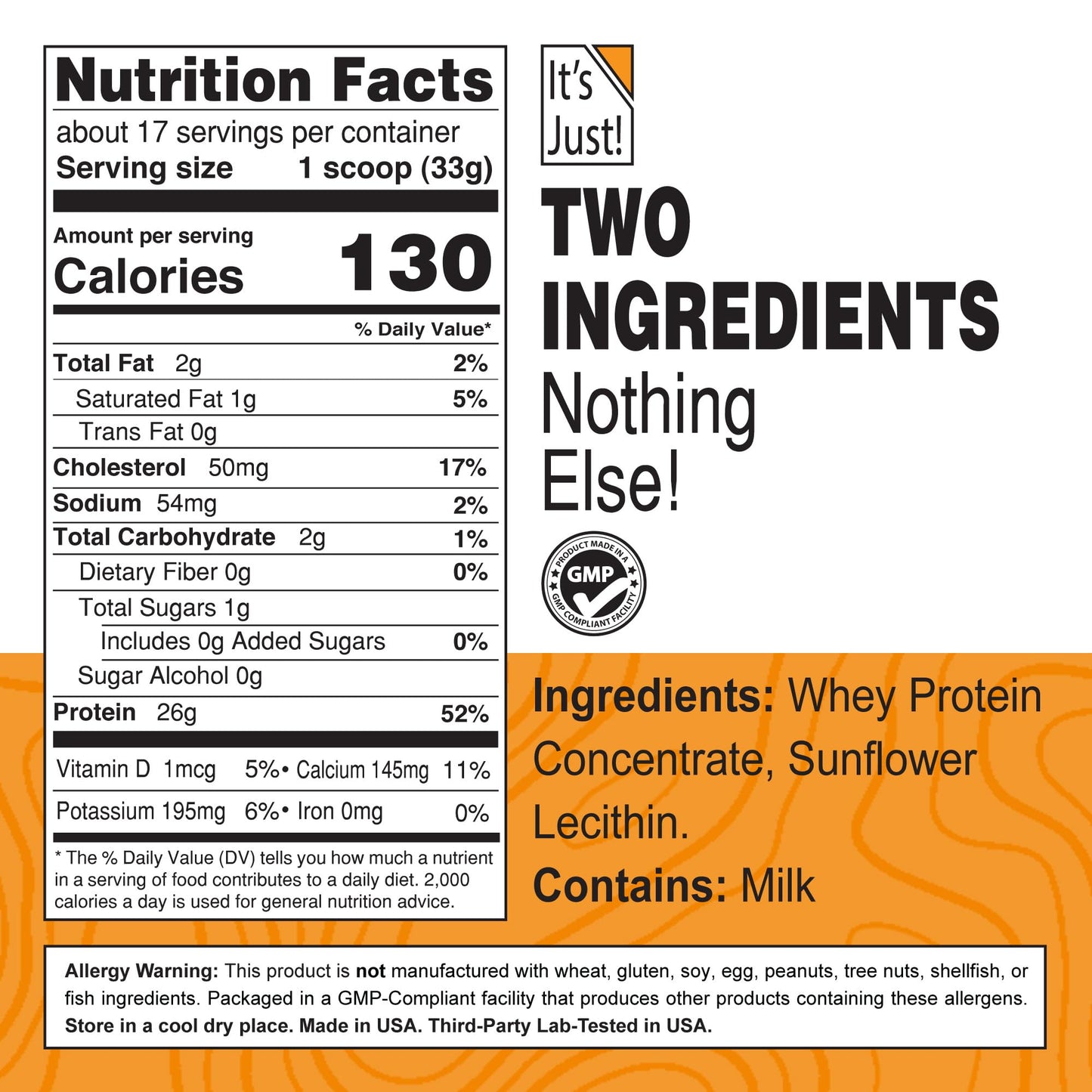 It's Just! - 100% Whey Protein Concentrate, Made in USA, Premium WPC-80, No Added Flavors or Artificial Sweeteners