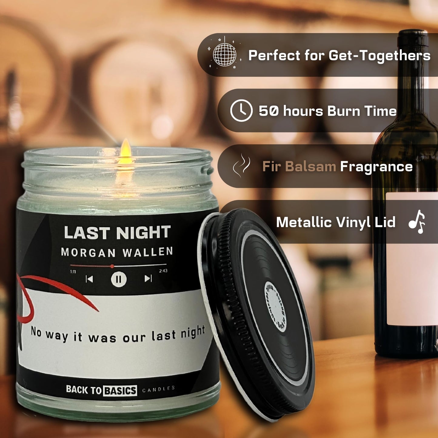 Back to Basics Candles | Last Night - 9oz Soy Wax Fir Balsam Scented Candle for Home Decor, Birthday Gifts for Women, Men, Best Friend | Relaxing Aromatherapy Made in USA