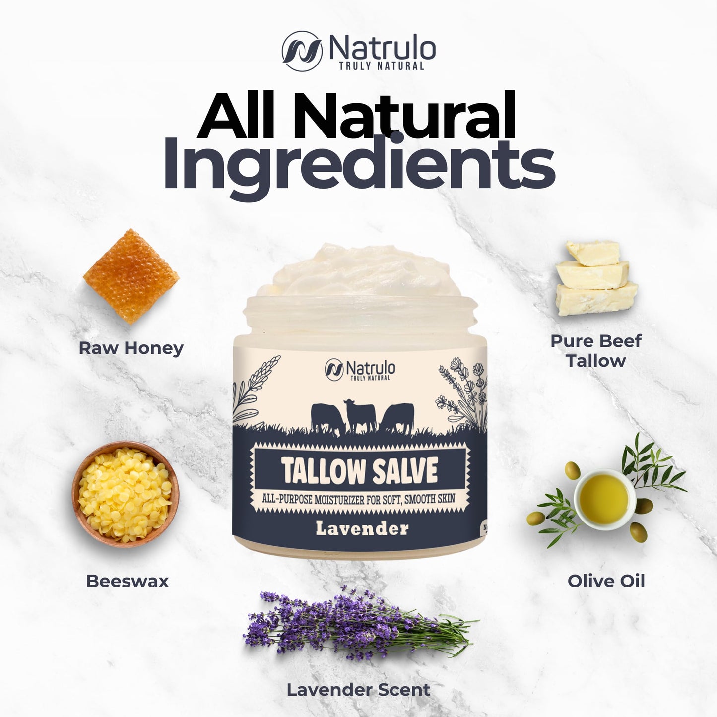 Beef Tallow Salve – All Natural Grass Fed Beef Tallow & Honey All Purpose Balm – Moisturizing Body Salve Great for Eczema, Cracked, Dry, Itchy, Irritated Skin – Skin Repair Skincare Made in USA