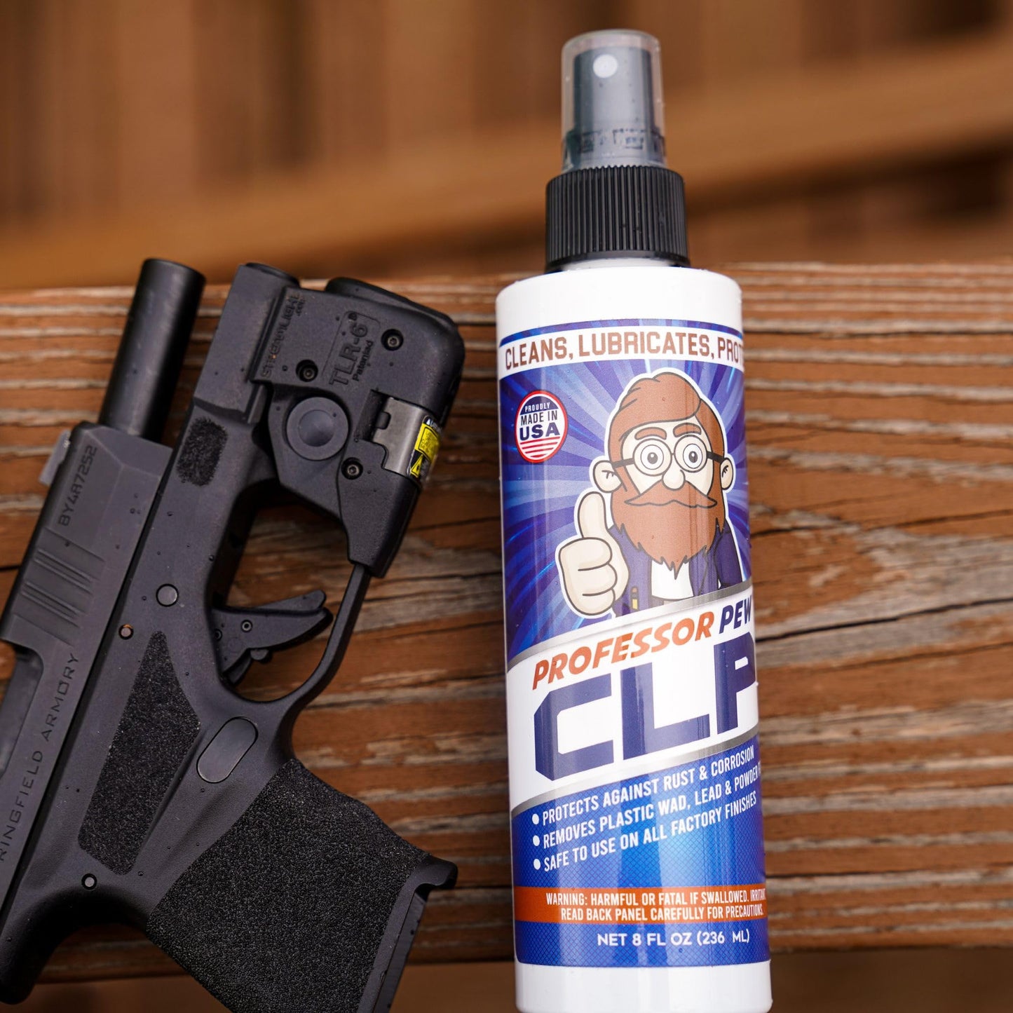 BRAVOBELT Professor Pew CLP - Gun Oil and Cleaner | Gun Rust Remover | Degreaser for pistols, rifles, tools, and shotguns - 8 oz bottle
