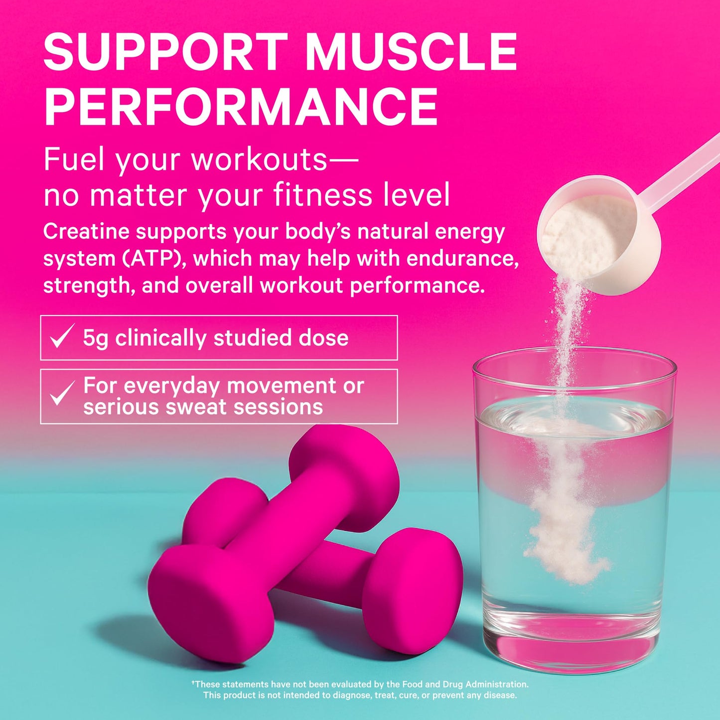 Pink Stork 5g Micronized Creatine Monohydrate Powder for Women - Support Muscles, Cellular Energy, Cognitive Function - Essential Amino Acid - Clean Alternative to Pills or Gummies - 30 Servings